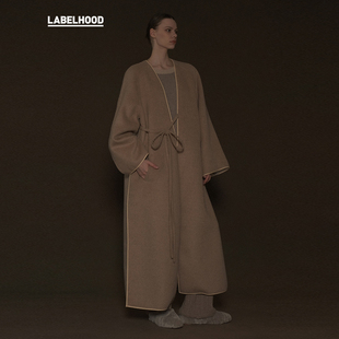 【MUTEDANCE】蕾虎气质简约高级慵懒双面绒系带毛呢外套上衣女