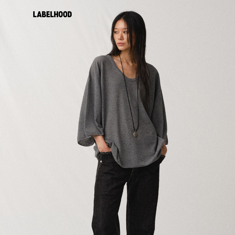 【Liegee】蕾虎时尚U-neck深U领宽松针织T恤夏季流行明星同款 - 实物图
