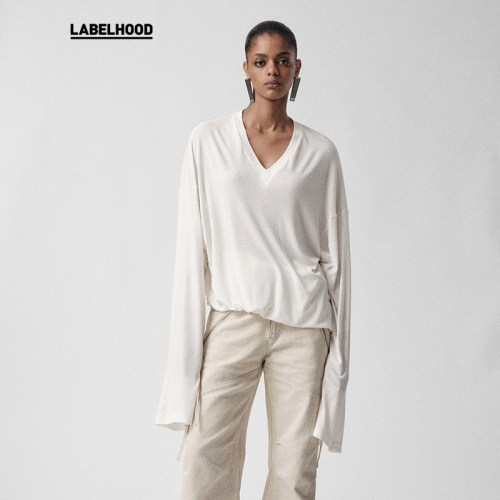 【Liegee】蕾虎设计感V领宽松T恤打底装长袖上衣女labelhood