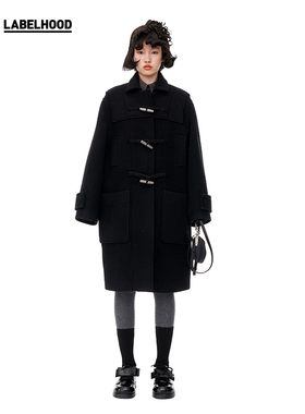 【WMWM】蕾虎新款休闲简约羊毛学院牛角扣毛呢大衣外套女秋冬流行