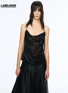 【SALE】【Liegee】蕾虎新款钉珠斜领吊带百搭上衣女士秋冬流行