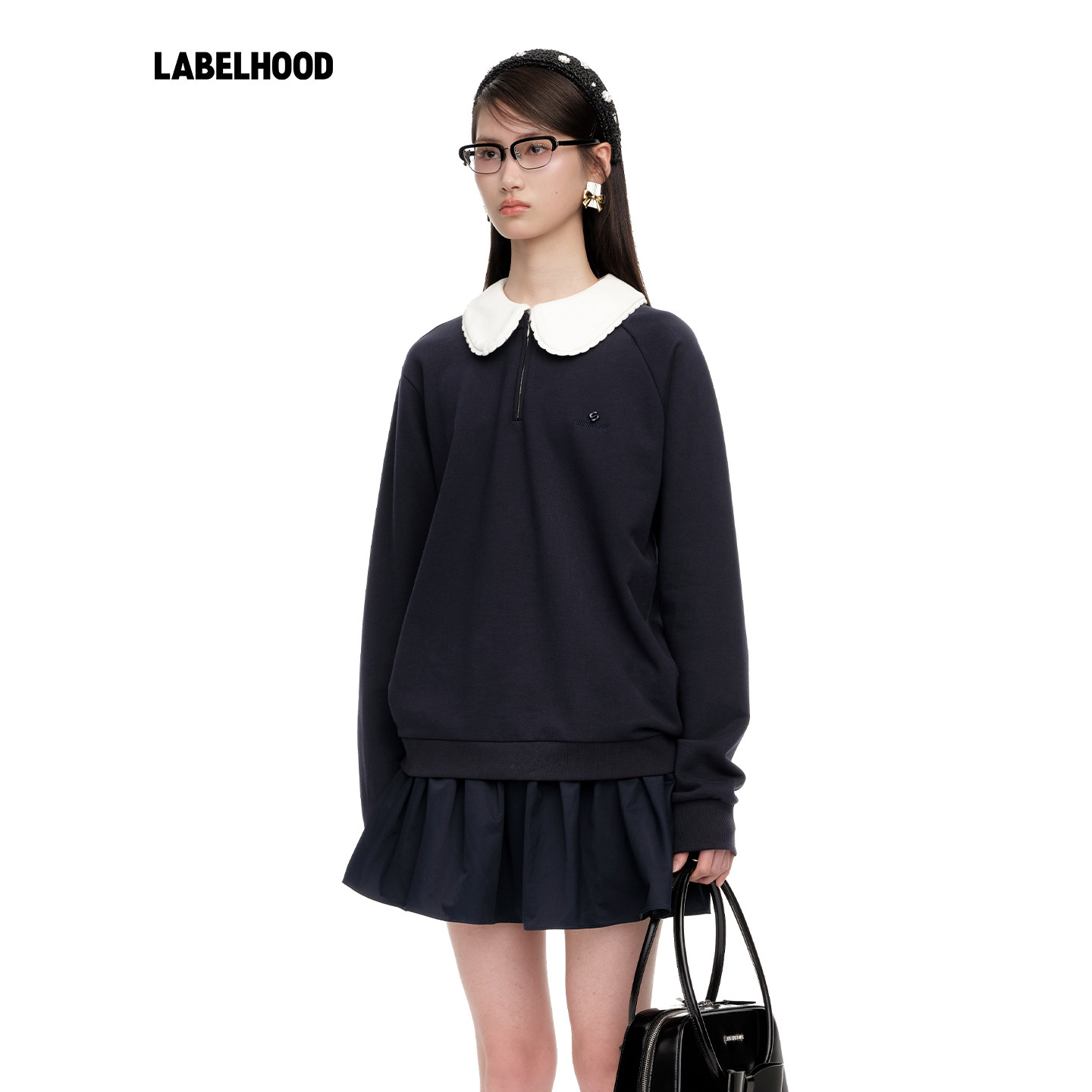 【SHUSHUTONG】蕾虎甜美娃娃领廓形卫衣百搭秋冬气质女装上衣外套