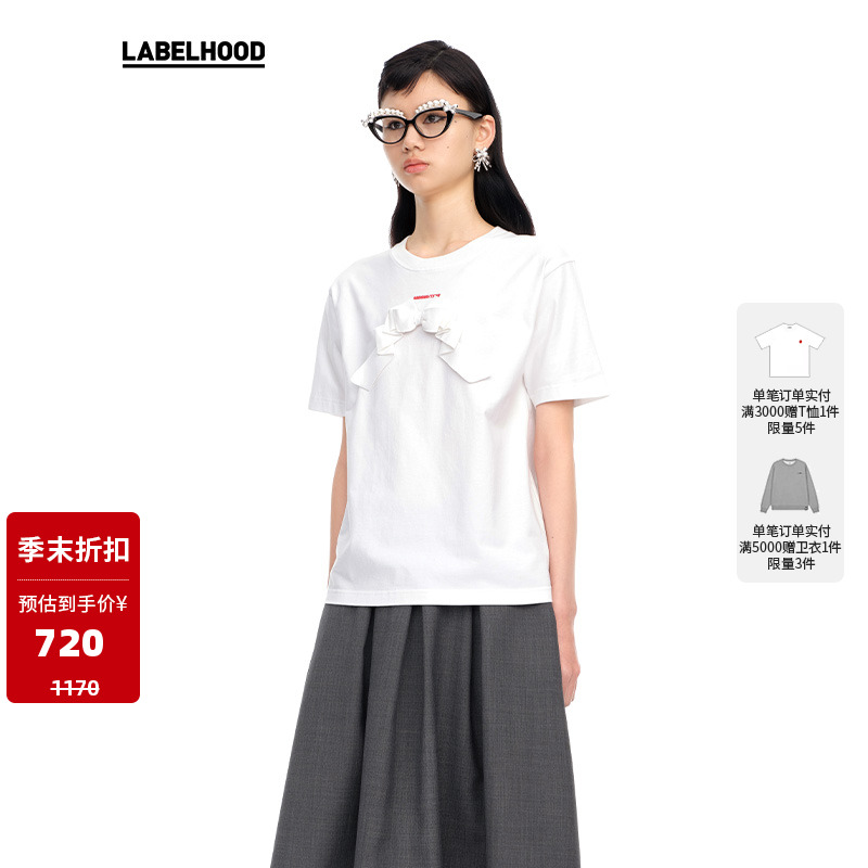 【SALE】【SHUSHUTONG】蕾虎舒适简约立体蝴蝶结宽松T恤上衣