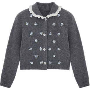 【SALE】【SHUSHUTONG】蕾虎潮流装甜美花边领绣花针织长袖开衫