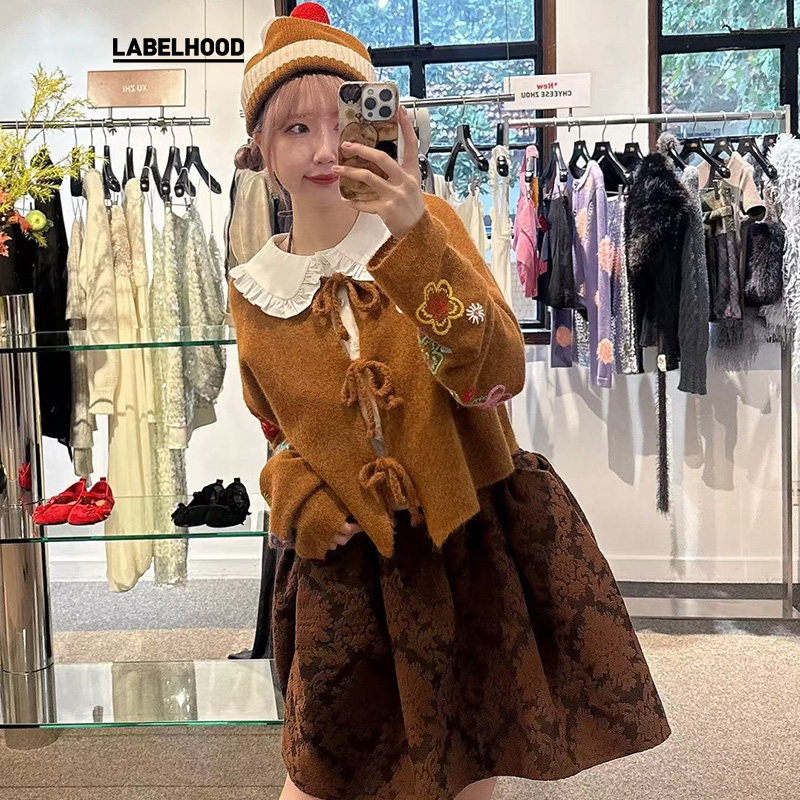 【SALE】【YANYAN KNITS】蕾虎毛线绣花朵开衫半裙蛇年套装秋冬,女装/女士精品,时尚套装,淘宝优惠券,粉丝福利购,淘宝优惠卷