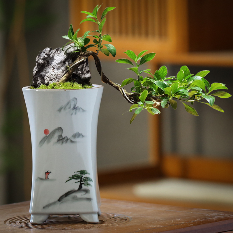 紫砂兰花花盆创意高桩六月雪悬崖桩精品透气绿植盆景吊兰多肉花盆