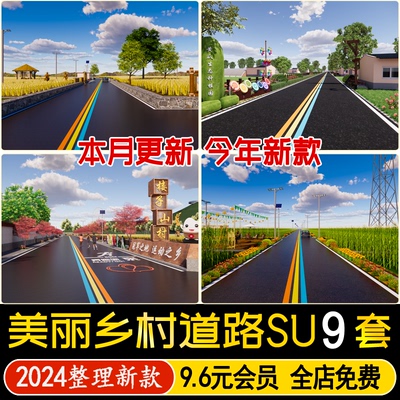 草图大师现代美丽乡村新农村稻田主题街道田间景观道路公路SU模型