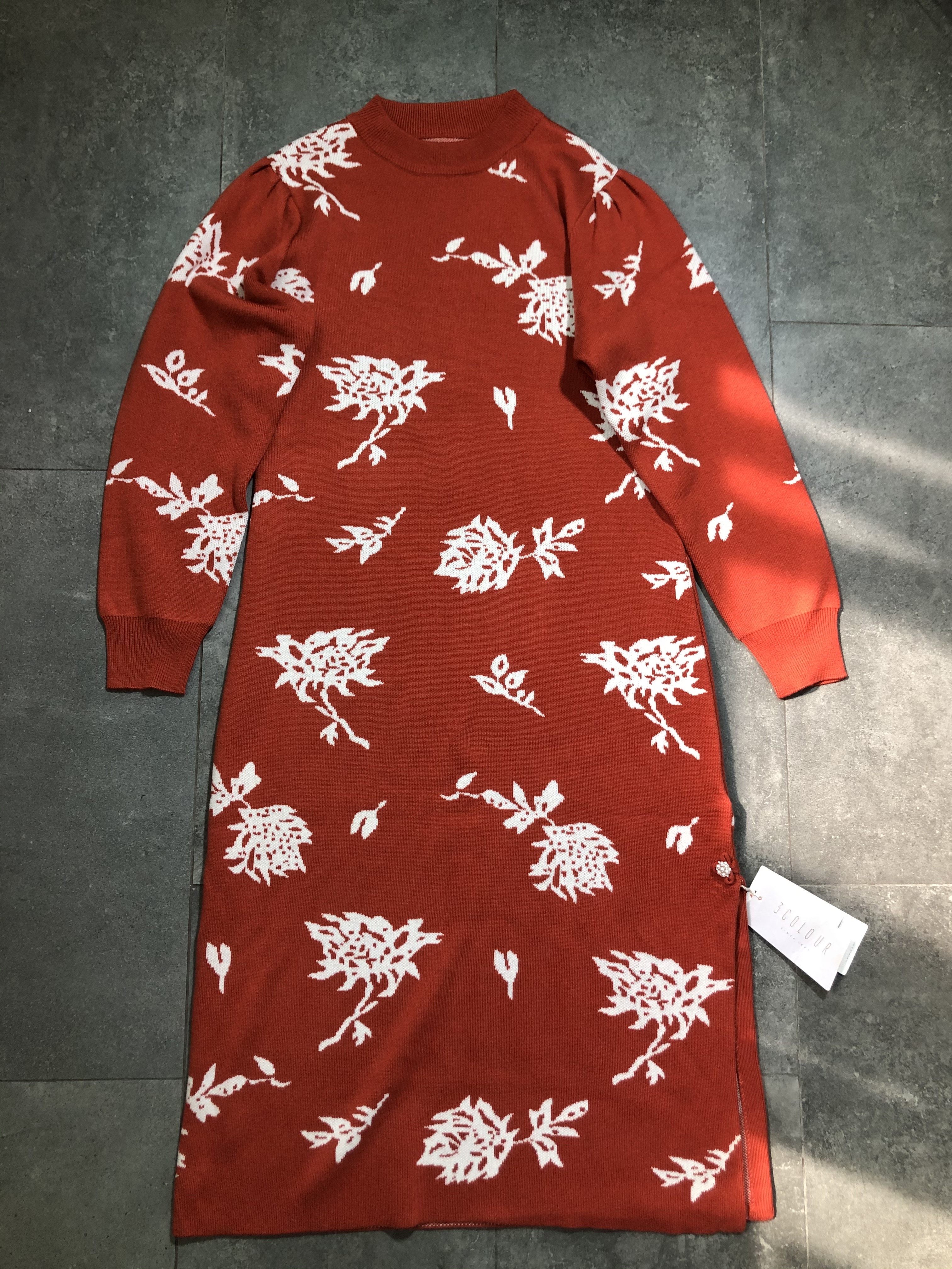 专柜三*彩古风系针织花中式羊毛连衣裙/直接拍付/收货退运原1400+