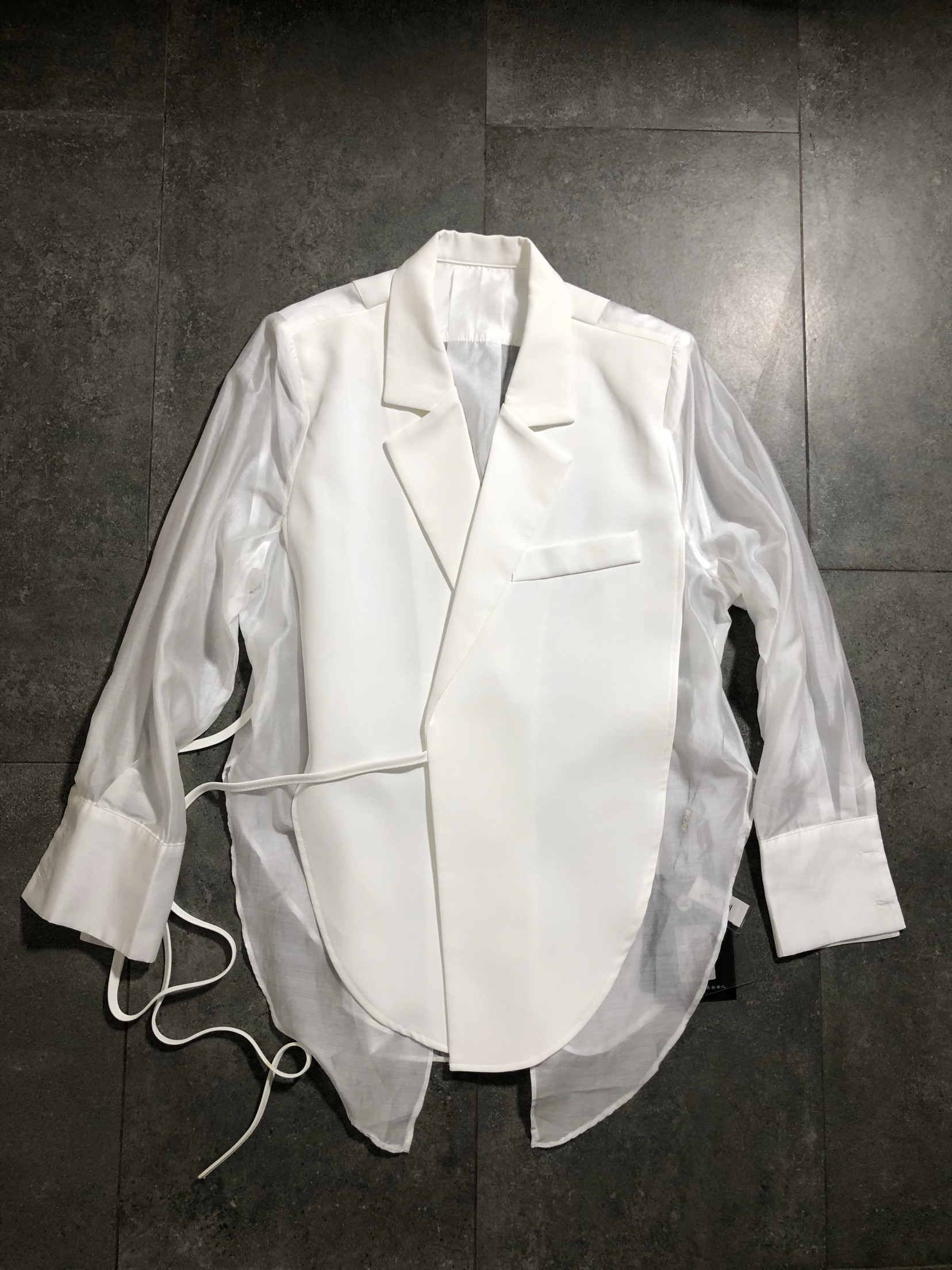 新款夏季半透个性斜边休闲套装(上衣+裤子)/直接拍付收货退运