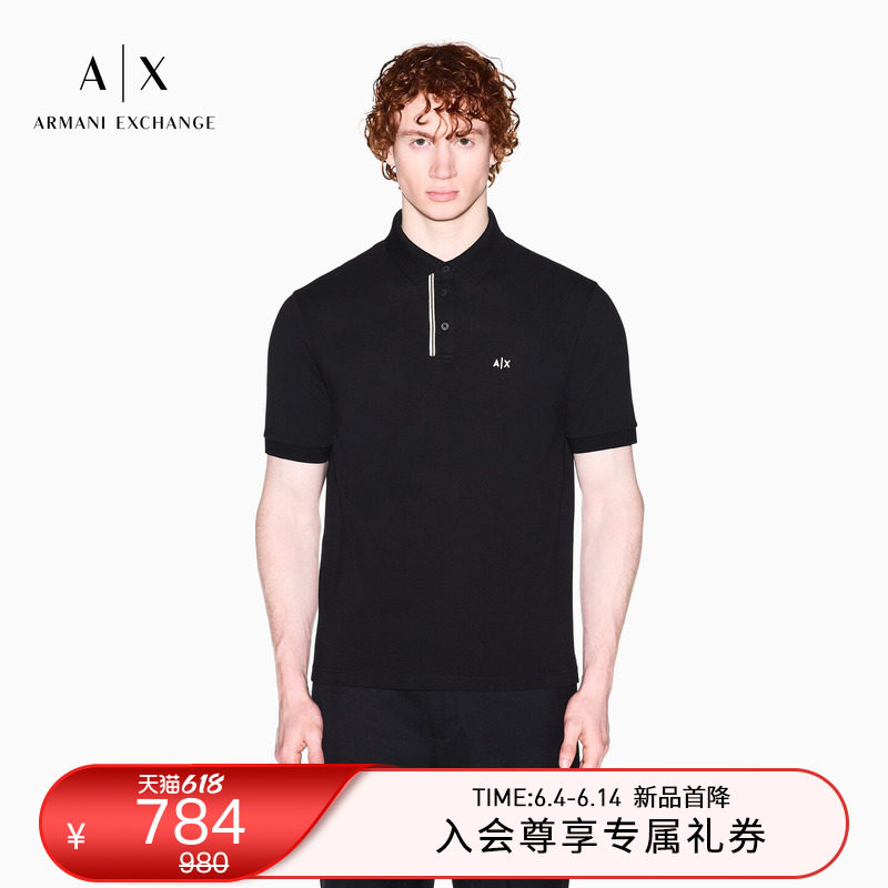 ARMANI EXCHANGE/阿玛尼春夏新款男珠地纯棉三粒扣翻领短袖Polo衫