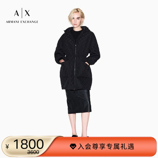 新款 阿玛尼冬季 女连帽绗缝收腰中长夹克棉服外套 EXCHANGE ARMANI