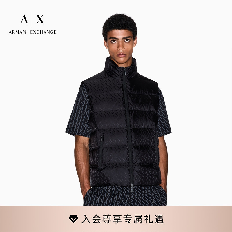 AX/阿玛尼男士立领满印羽绒马甲