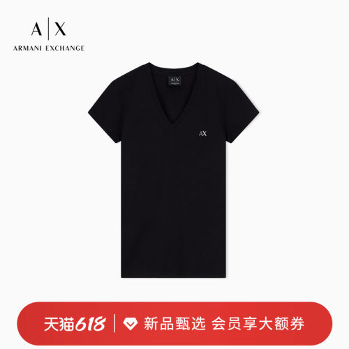 AX/阿玛尼女士V领短袖弹力T恤