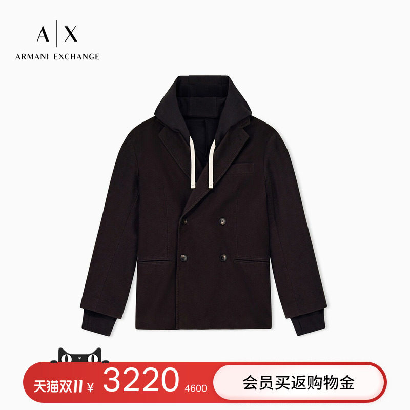 ARMANI EXCHANGE/阿玛尼秋冬新款男士假两件连帽休闲西服西装外套