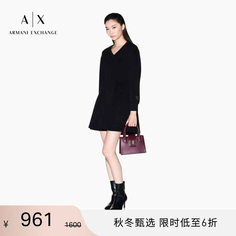 AX/阿玛尼女士长袖V领连衣裙