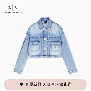 女士翻领短款 阿玛尼26春夏新款 复古牛仔夹克外套 EXCHANGE ARMANI