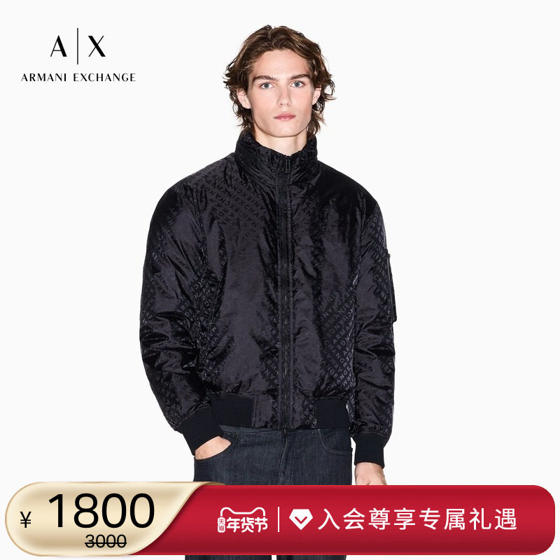 ARMANI EXCHANGE/阿玛尼冬季新款男立领印花廓形飞行夹克棉服外套,男装,棉衣,淘宝优惠券,粉丝福利购,淘宝优惠卷
