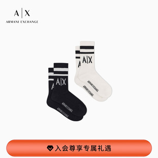 运动提花中筒堆堆棉袜官方 阿玛尼秋冬女士两双装 ARMANI EXCHANGE