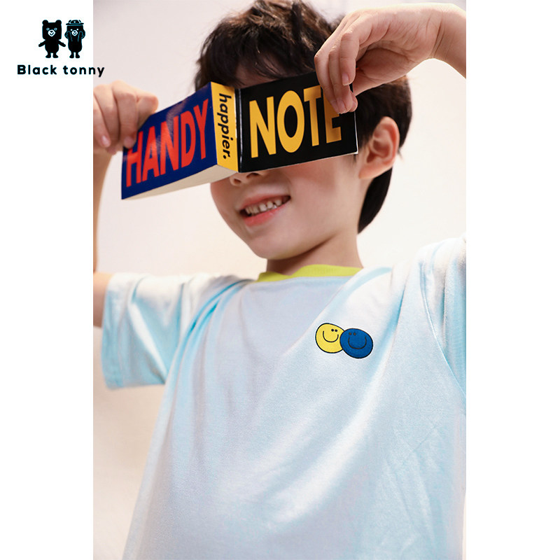 小黑托昵托尼男童莫代尔棉空调家居服短袖套装两件套男孩夏装童装