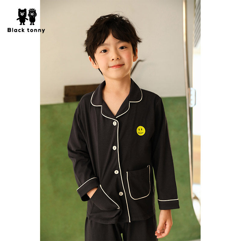 小黑托昵托尼儿童睡衣家居服套装春秋季男童宝宝小孩夏天空调套装