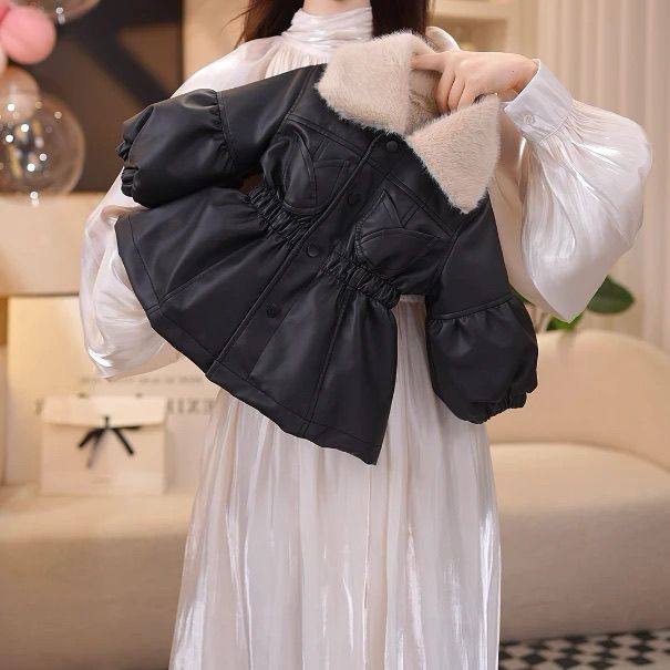 儿童女冬季外套2025新款时髦女童加绒加厚皮大衣爆款中大童风衣潮