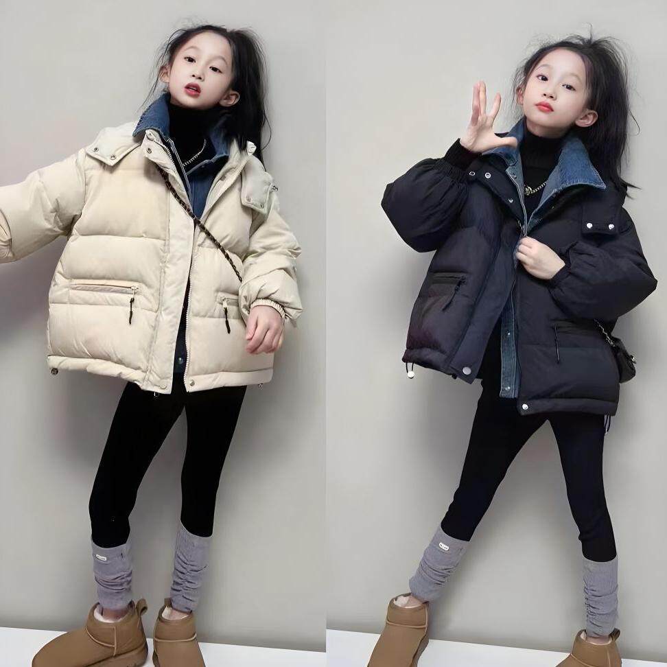 女童棉服冬季2025新款洋气时髦中大童假两件短款宽松面包服外套潮