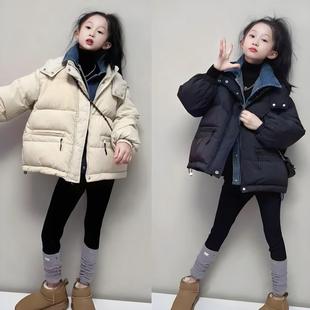女童棉服冬季2025新款洋气时髦中大童假两件短款宽松面包服外套潮