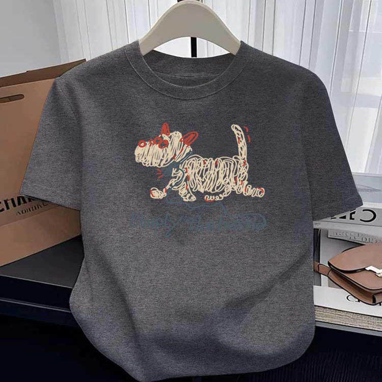 奥特莱斯~品牌外贸专柜捡漏正肩磨毛短袖t恤设计感时尚加厚上衣女