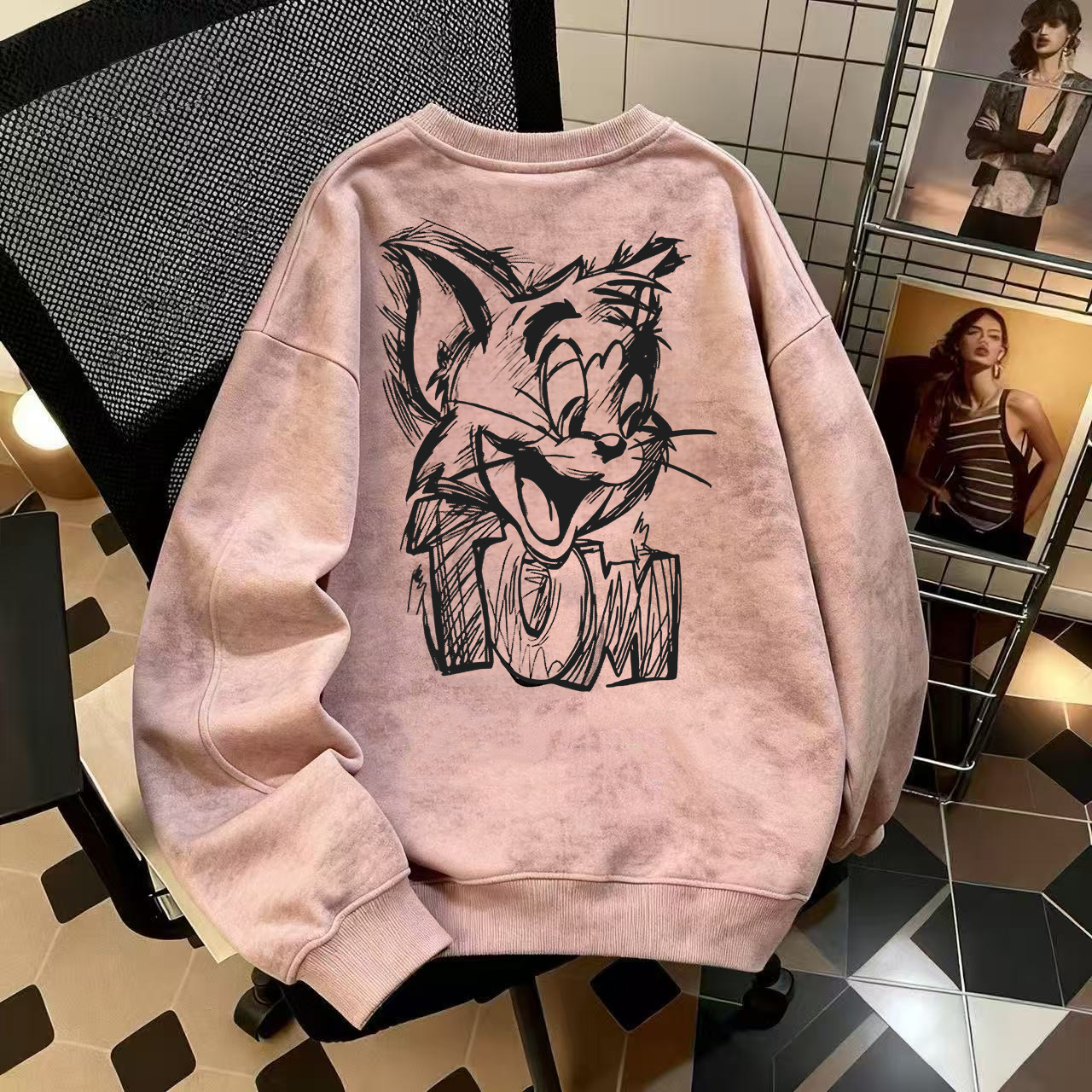 奥特莱斯~品牌外贸专柜捡漏扎染秋冬美式加绒保暖圆领宽松卫衣服