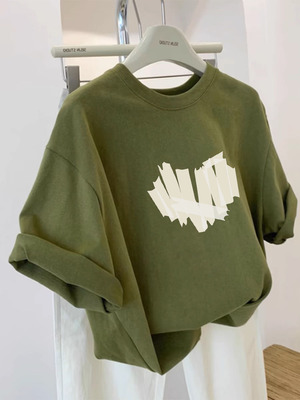 外贸原单正品尾货清仓~简约新款ins夏季男女情侣爱心短袖T恤纯棉