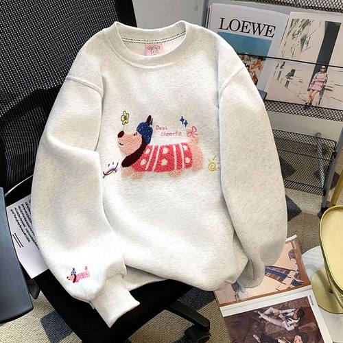 奥特莱斯~品牌外贸专柜捡漏秋冬加绒新款时尚印花圆领卫衣女外套