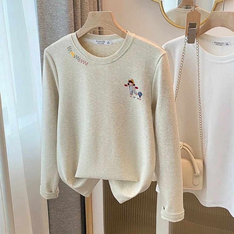 奥特莱斯~品牌外贸专柜捡漏磨毛加厚2025新款欧货洋气长袖t恤女潮