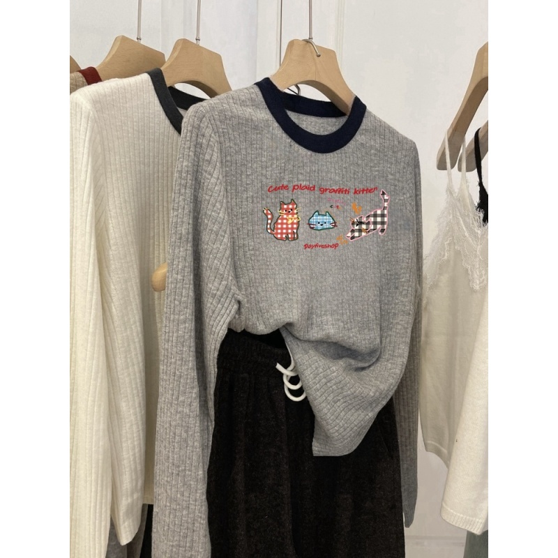 奥特莱斯~品牌外贸专柜捡漏撞色拼接针织衫女设计感独特小众上衣