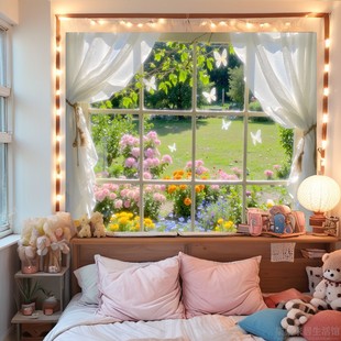 窗户风景挂布背景布卧室床头装 饰墙布宿舍挂毯ins房间画布背景墙