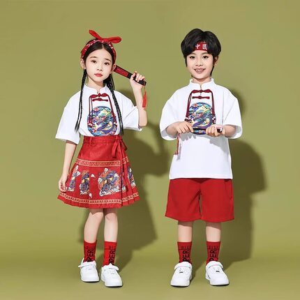 六一儿童啦啦队演出服幼儿园合唱表演班服小学生运动会中国风服装
