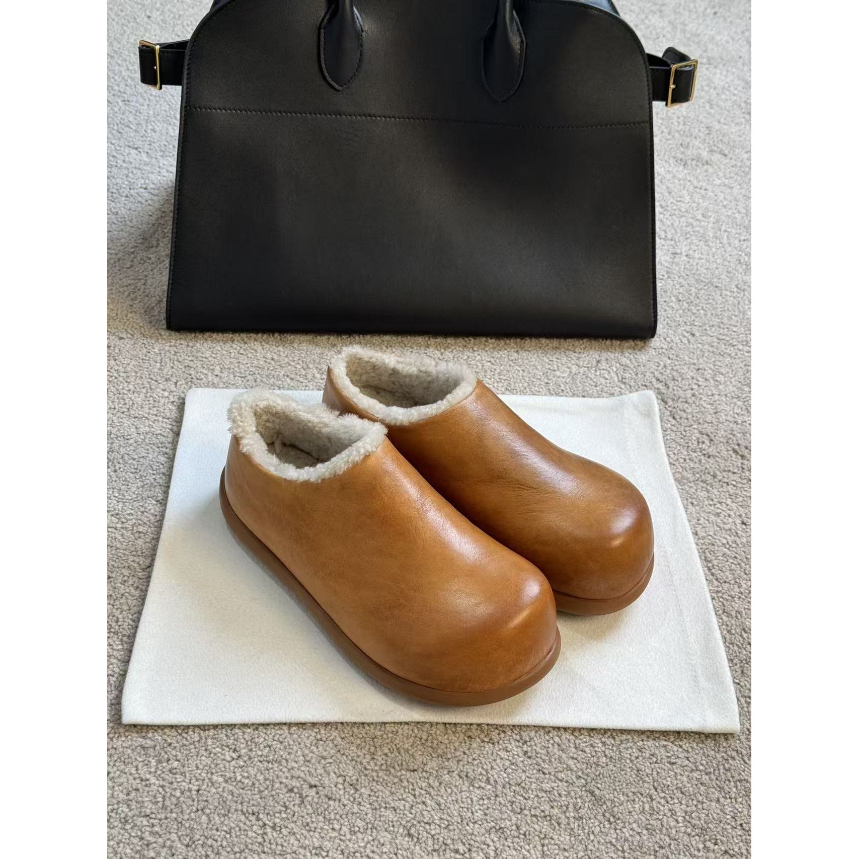 包头毛毛女秋冬真皮一脚蹬小土豆全包半包勃肯鞋