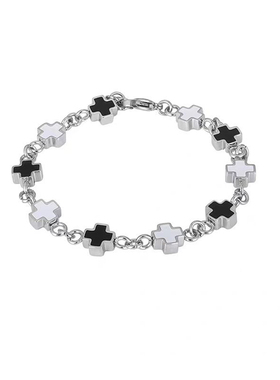 黑白拼接十字架手链男女款轻奢精致中性原创钛钢手饰饰品生日礼物