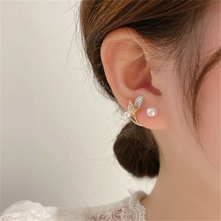 hulucheng韩国珍珠小树叶春夏耳环2022新款 耳饰小众设计级感耳