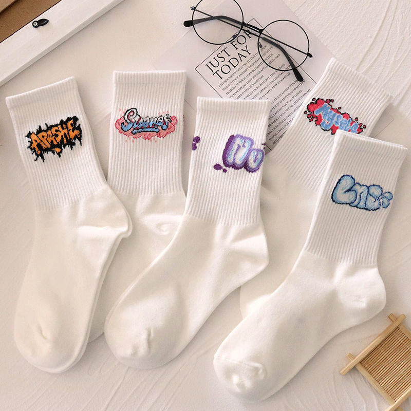 学生ins字母中筒袜白色运动篮球棉袜男士长筒袜包邮秋冬女士袜子