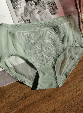 性感蕾丝内裤女 超薄透明网纱三角裤中高腰胖MM无痕包臀大码透气