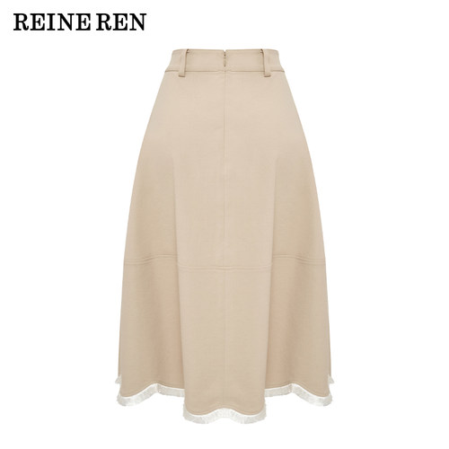REINEREN任茜设计师款2026新款卡其色气球型显瘦流苏拼接半身裙