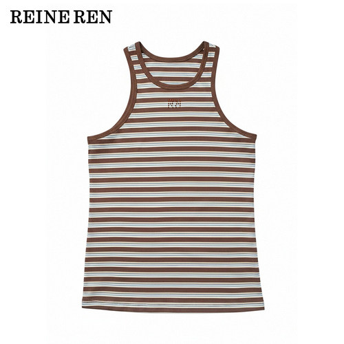 REINEREN任茜设计师款2026春夏新款复古棕色条纹背心女夏内搭外穿