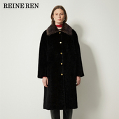 REINEREN任茜设计师2025秋冬款 美利奴皮毛一体拼接托卡毛领大衣