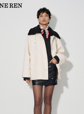 REINEREN任茜秋冬可拆卸毛领羊毛呢大衣