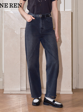 REINEREN设计师任茜2025新品中腰宽松显瘦牛仔长裤