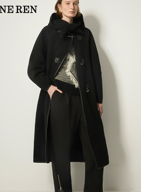 REINEREN任茜设计师款2025冬季可脱卸系结兔耳朵毛呢大衣长大衣