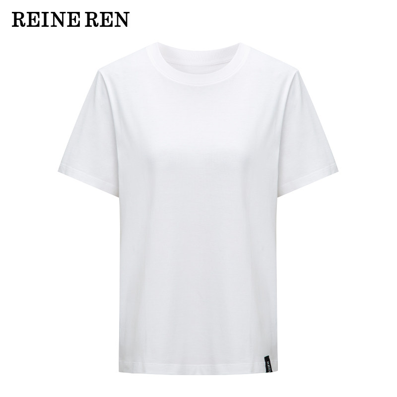 REINEREN任茜设计师款春夏百搭圆领休闲全棉白色短袖T恤女高级感