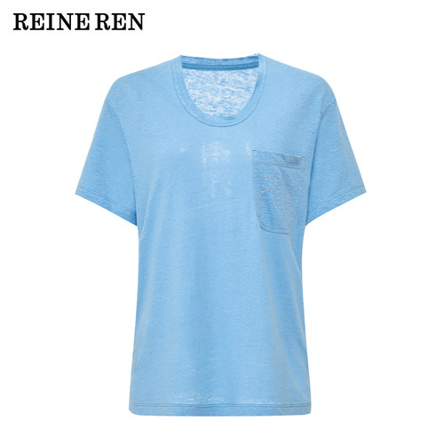 REINEREN任茜设计师款2026春夏新款针织烫钻麻T恤