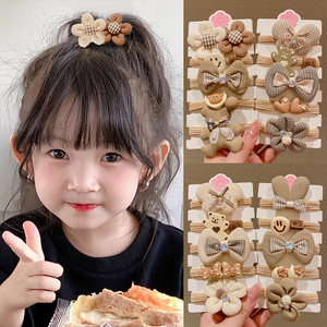 女童咖色花朵皮筋小女孩高马尾发绳女童高弹力不伤发头绳宝宝发饰