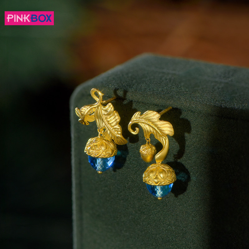 PINKBOX/娉饰珠宝黄金耳饰足金999托帕石松果耳钉时尚流苏耳环